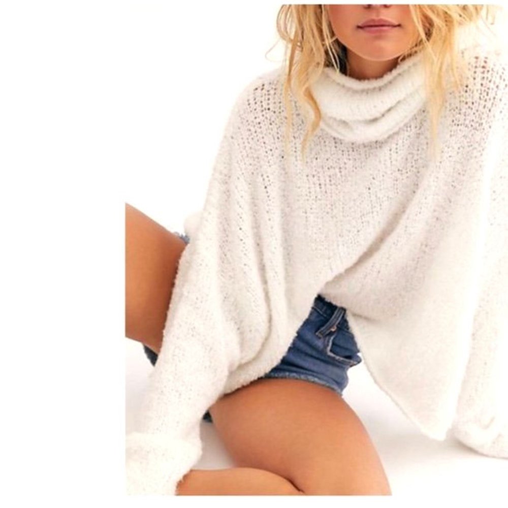 Free People BFF Cowl Neck White Sweater Top L